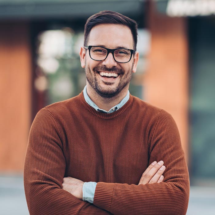 laughing middle aged man